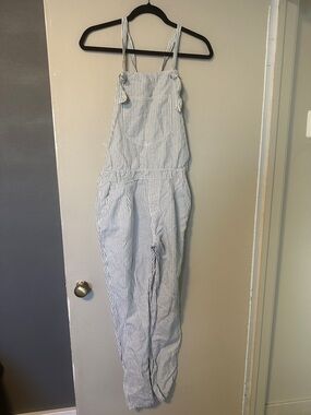 Zara Blue & White Striped Denim-Style Overalls Jumpsuit